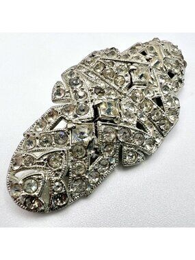 Signed CORO DUETTE ART DECO SILVER TONE Pave Rhinestone BROOCH DRESS CLIPS